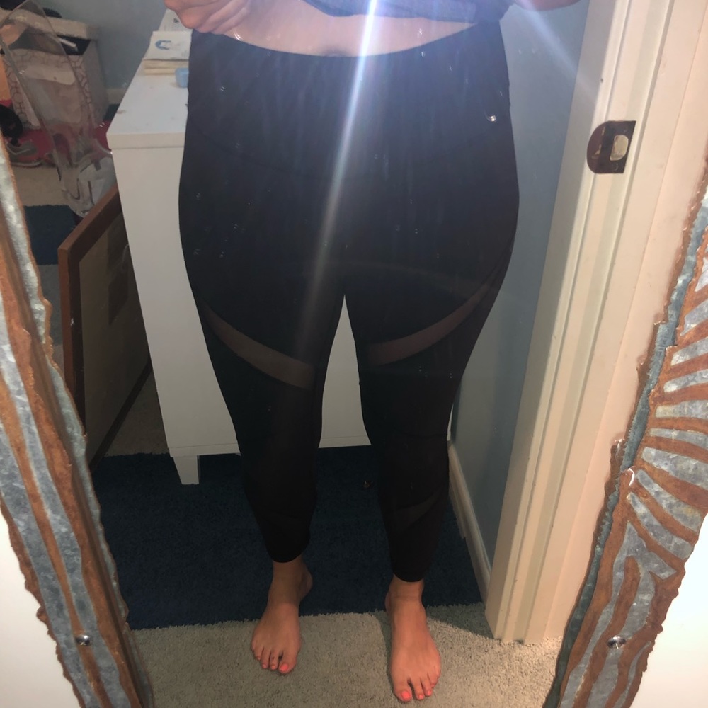 Black Lululemon Leggings with Mesh Detail